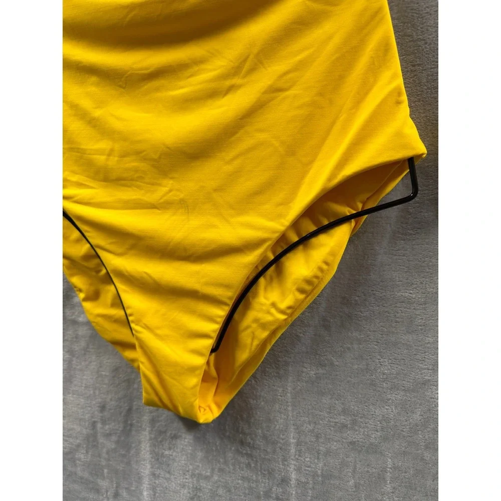 Becca Yellow Beaded Ring One Piece Swimsuit Plunge V-Neck Cross Back Cutout  L